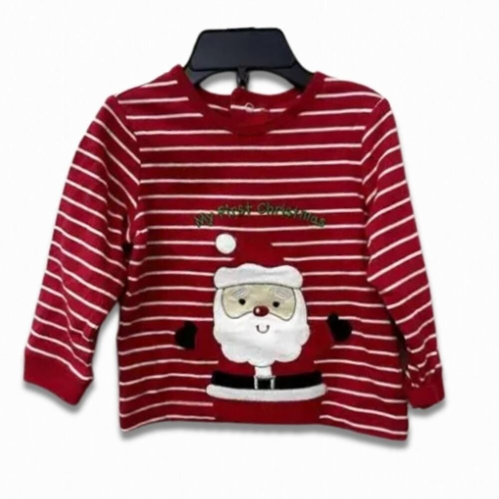 Little Me Baby Long Sleeve Shirt My First Christmas Print Red White Baby 12M NWT